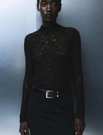 Mango Lace Top With Perkins Collar - Black - XS