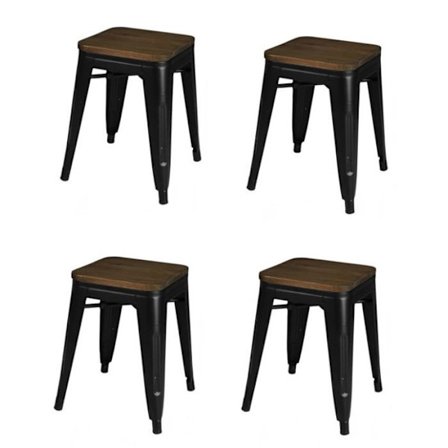 Set med 4 metall- och träpallar "Liv" - Svart - H 46 x L 39 x P 39 cm