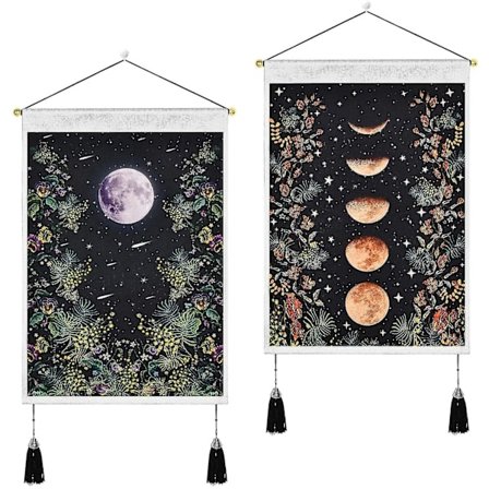 2 stk. vægmonterede gobeliner med kvaster, gobeliner til stue og hjem