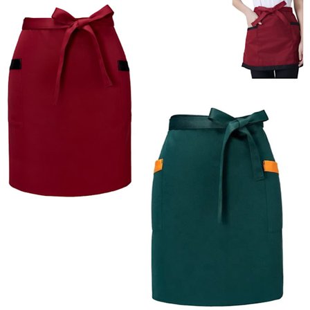 ING 2x Korte Forklær - Serveringsforklær - Korte Kokkeforklær - Med To Lommer - Unisex - One Size Fits All