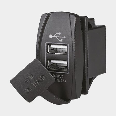 Gniazdo USB, wpuszczane, czarne, 12 V / 24 V, 1 + 2.1 A, USB-A + USB-A, z pokrywą - Jachtowa