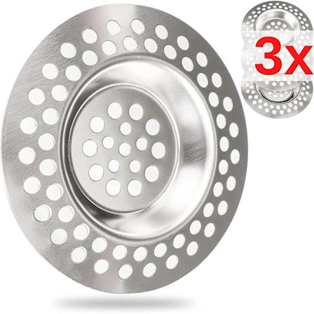 Diskbänkssil, Set med 3, 70 mm, Passar avlopp med 42 mm innerdiameter, Sticker ut 7 mm från rörets djup, Diskbänkssil med optimerad passform