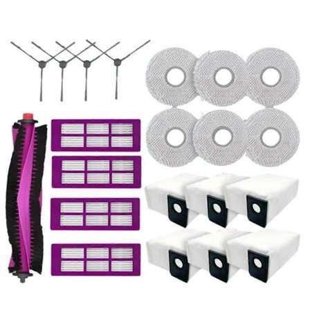 21 stk. reservedele, rullebørste, sidebørster, moppeklude, støvposer