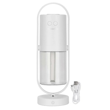 Bærbar Mini Luftfukter 360 Spin, Ultralyd Tåke Luftfukter, USB Personlig Skrivebordsluftfukter for Små Rom - Hvite Negative Ioner (7x6.6x21.3cm)