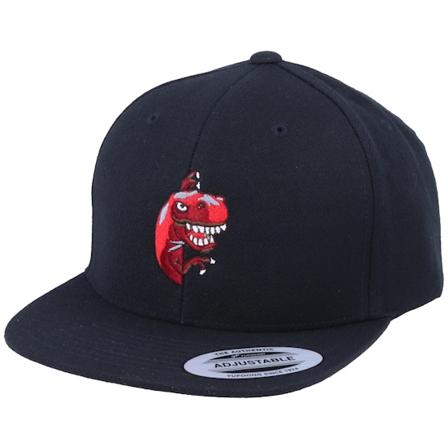 Kiddo Cap - Zwart snapback Cap - Kids Peeping Dino T-rex Black Snapback @ Hatstore