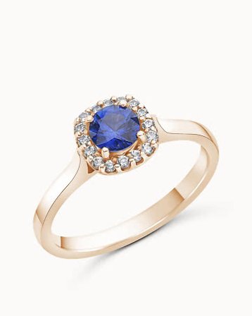 Gemstone RIng Grace 18K Rose Gold - Halo Lab-Grown Blue Sapphire - Engagement Rings from Vanbruun