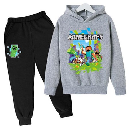 Børne Minecraft tracksuit sæt med trykte hættebukser, afslappet