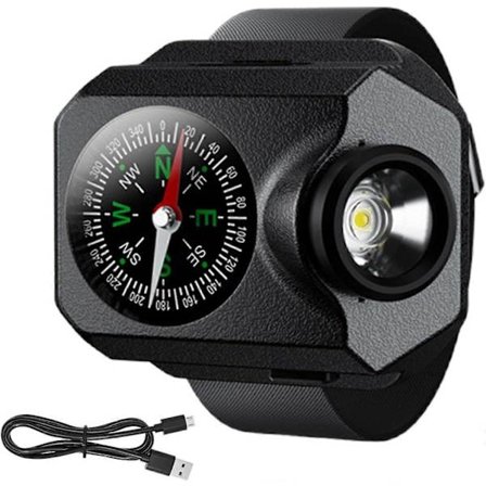 Selviytymiskello taskulampulla, Ranne-taskulamppu, Käsi-juoksulamppu kompassilla (FMY)