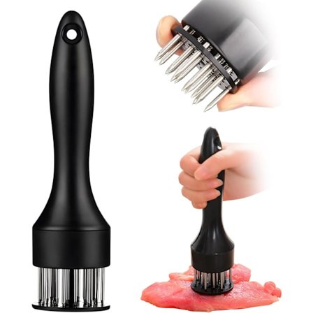 Kjøttmørner i rustfritt stål, 21 skarpe nåler, for bruning av biff, kalkun, kylling, biff, svin, fisk (svart)