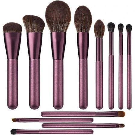12 Makeup Børste Sæt, Højkvalitets Syntetiske Foundation Pudder Concealer Øjenskygge Makeup Børste Kit (lys lilla, mikrokrystallinsk silke)