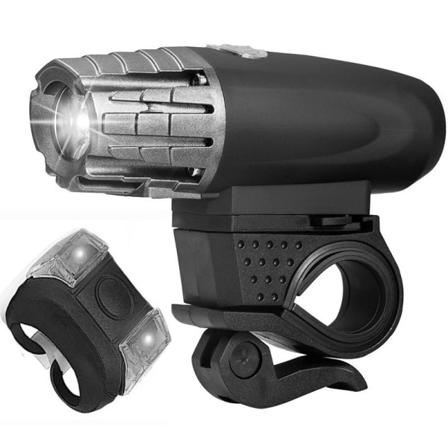 Et sæt sorte (forlygte + frølys) cykellys 360-de