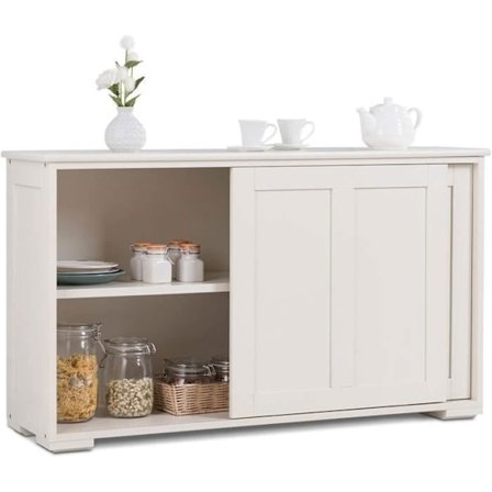 COSTWAY Moderne Køkken Buffet Skab Vitrineskab Lakeret Beige med Skydedør og 2 Hylder i MDF 106,5 x 33 x 60CM