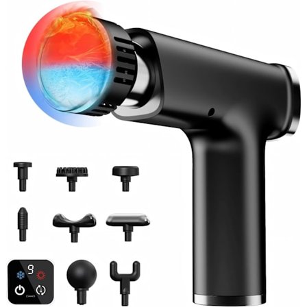 Massagepistol med Värme & Kyla, Djupvävnadsmassage med 9 Huvuden - Portabel Smärtlindring & Återhämtningsenhet för Idrottare, Hemma &