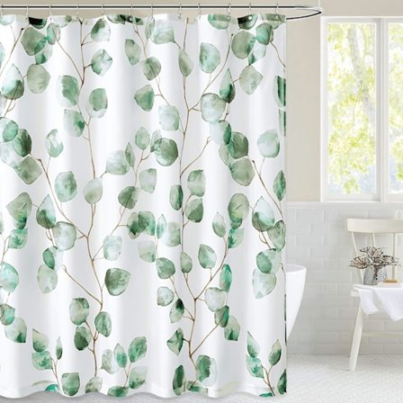 Duschdraperi med krokar, grönt vinmönster, vattentätt tyg och mögelbeständigt för badrum, 100 % polyester, 180 x 200 cm