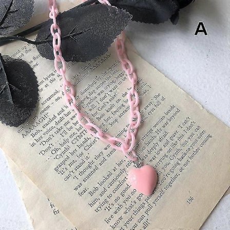 Halsband med bokstavstryck i harts/glänsande hjärta, justerbar längd, halsband, smycken, kärlekshänge, halsband rosa