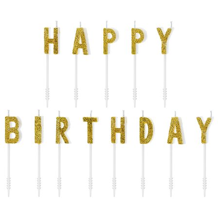 Kagelys "HAPPY BIRTHDAY" Guld