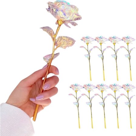 24k guldpläterad galaxros, 10 st rosblommor present till flickvän fru mamma kvinnor, eviga blommor romantiska presenter till födelsedag årsdag 