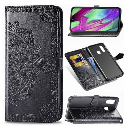Mandala Samsung Galaxy A40 Flip kotelot - Musta