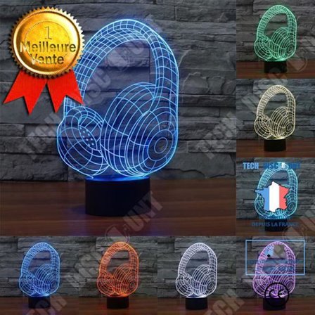 Bordslampa - TECH DISCOUNT - 3D DJ Hörlurar Illusion LED - 7 färger - Uppladdningsbar USB - Touchkontroll