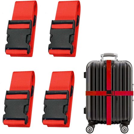 Koffert 4-delt Bagasjestropp Bagasjestroppsett Kryss Bagasjestropp Justerbar Koffertstropp Spenne Koffertstropp RØD
