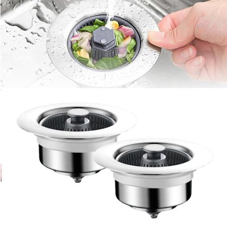 Vask Avløpsfilter med Sprettkjerne, Kjøkkenvask Deodoriseringsfilter, Kjøkkenvaskpropp, 3 i 1 Vask Avløpsfilterpropp (2 stk)