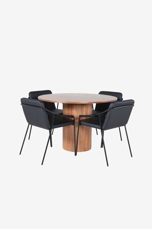 Venture Home - Matgrupp Bianca med 4 st matstolar Tvist - Svart - Matgrupp 4 personer - Från Homeroom