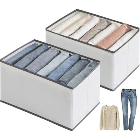 Klesoppbevaring, 2 stk Sammenleggbar Klesskaporganisator, Klesoppbevaringsboks med 7 rom for Jeans, Bukser, T-skjorte, Skjerf, 36cm*25cm*