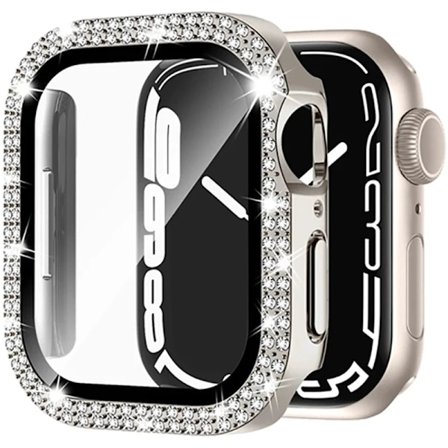 Glas+Diamant Skal För Apple Watch Fodral 46mm 40mm 44mm 41mm 42mm 45mm Bling Stötfångarskydd iWatch Serie 10 9 se 5 6 7 8 skal