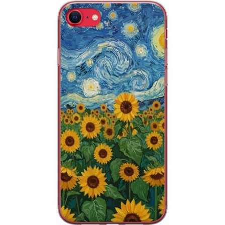 Kompatibel Mobilcover til Apple Apple iPhone SE (2020) Solsikkefelt under en stjerneklar himmel - Maleri inspireret af Van Gogh