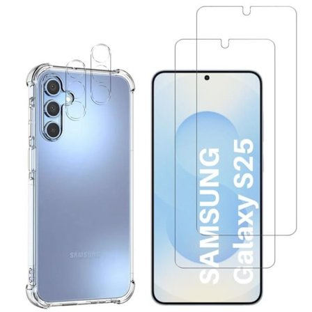 Stötsäker skal för Samsung Galaxy S25 och 2 härdade glas för skärmen samt 2 kameraskydd Phonillico