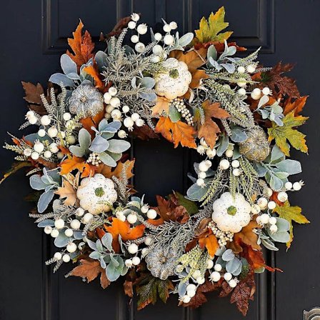 Efterårsdørkrans, Dør efterårsdekoration, Græskar efterårsbladkrans, Kunstigt efterårsblad til Thanksgiving, Indendørs udendørs kunstig plante til 