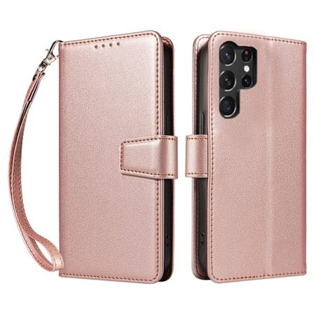 Samsung S24 Ultra telefondeksel med snor, flip-telefondeksel (rose gull Samsung S24 Ultra)