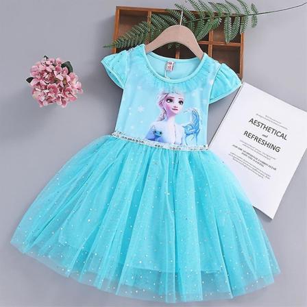 Barn Baby Flickor Frozen Elsa Anna Prinsessan Tutu Tyllklänning Sommarfest Födelsedag Kortärmade Klänningar Tmall 4-5 Years Lake Blue