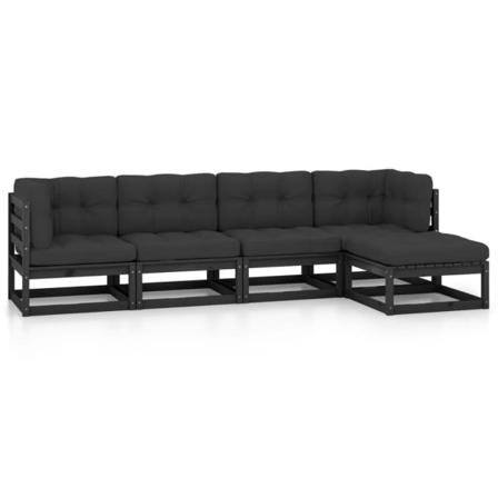 Vidaxl Loungegrupp Med Dynor 5 Delar Massiv Furu Svart
