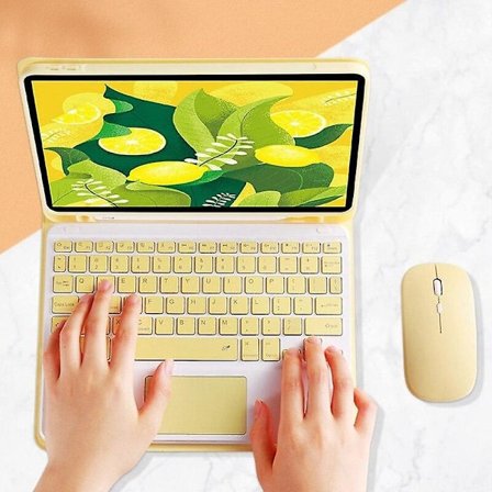 Qwert Trådlöst tangentbord kompatibelt med iPad Pro 11 tangentbord med pekplatta kompatibelt med godisfärgat läder (gul)