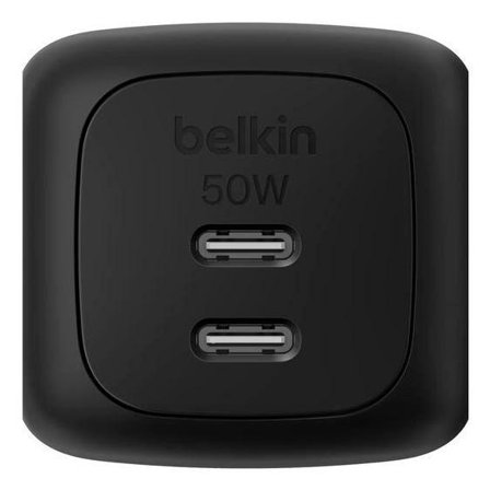 Belkin Dual USB-C PD GaN vegglader (sort) 50W, USB-C, GaN
