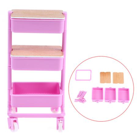 1:12 Dukkehus Vogn Spisevogn m/Hjulopbevaring Hyldemøbel Pink