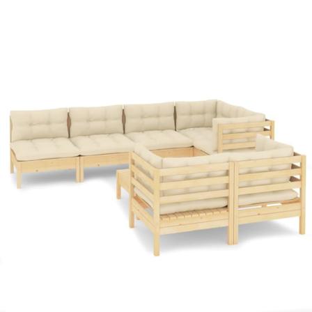 Vidaxl Loungegrupp Med Gräddvita Dynor 8 Delar Massiv Furu Creme