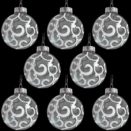 12-pack vita Swirl juldekorationer Splittrsäker plast 3,15"/80 mm klar