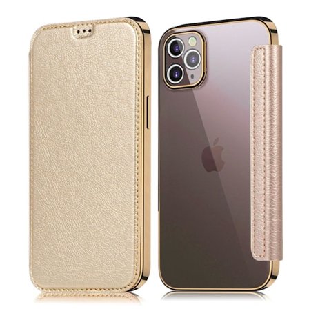 Fodral för iPhone 13 mini 5.4 guld Elektroplätering transparent Magnetisk Flip 2 i 1