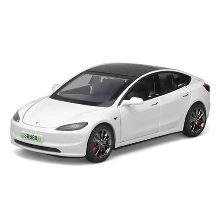 1:32 Model 3 2024 Støbt Bilmodel Lavet af Støbt Aluminium med Simuleret Lyd og Lys i Hvid