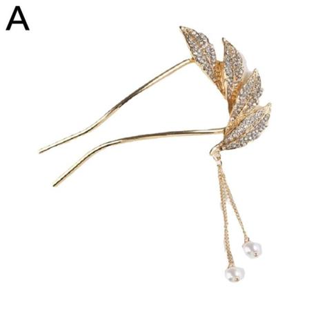 U Shape Hair Sticks Rhinestone Crystal Leaf Tofs Hårgaffel Fre