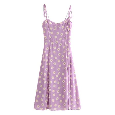 Lilla Tusenfryd Splitt Høy Midje Tynn Stropp Chiffon Kjole Langt Skjørt