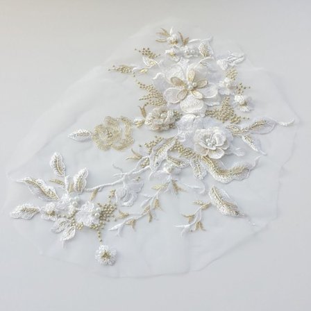 Brudekjole Trim Broderi Tyl Applikation Perle HVID