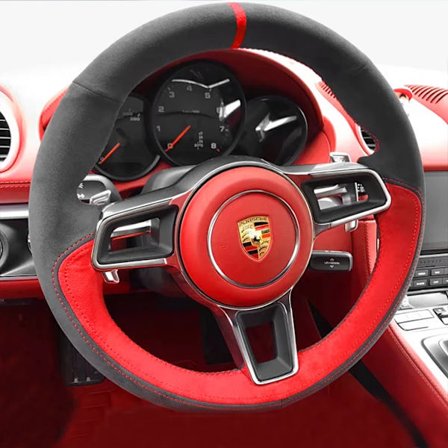 För kompatibel med Porsche Taycan Cayenne Macan Panamera 718 911 handsydd svart kolfiber mocka halkfri bilratt skydd