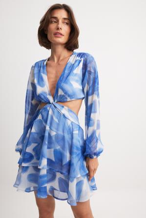 NA-KD Twist Front Flounce Mini Dress - Miniklänningar - Blå - EU 36