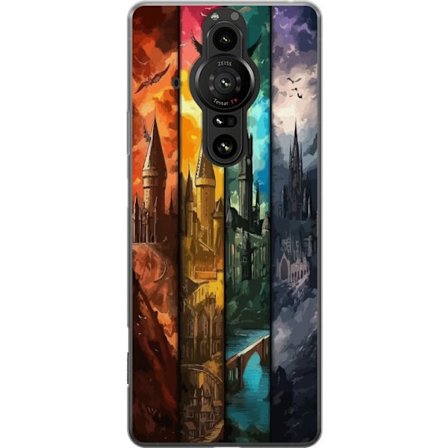 Kompatibelt Mobilskal till Sony Sony Xperia Pro-I Fyra magiska slott i olika elementfärger, episk fantasykonst med eld vatten luft och mörker i deta