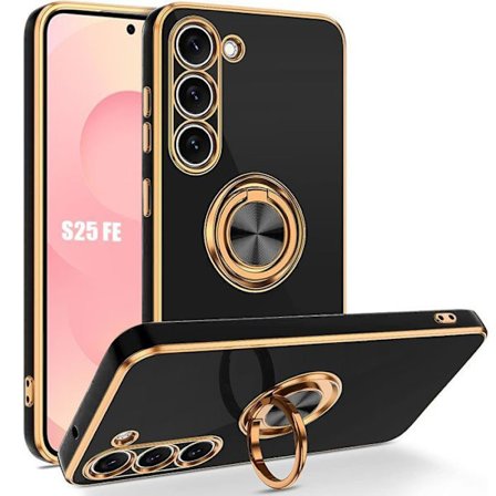 Silicone Cover - BOOLING - til Samsung Galaxy S25 FE - Stødabsorberende med Drejering - Sort