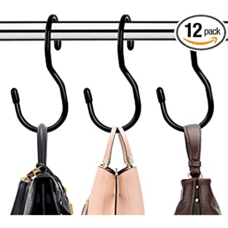 4-pakks (svart) veskehenger for skap, unikt vriddesign veskeha
