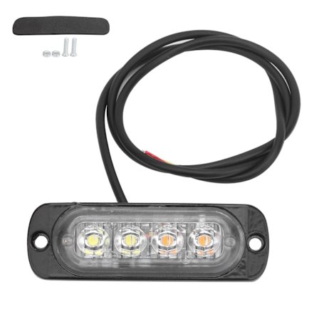 12V 4 LED Strobe Varsellys Gul Hvit IPX4 Vanntett for Bil Motorsykkel Lastebil